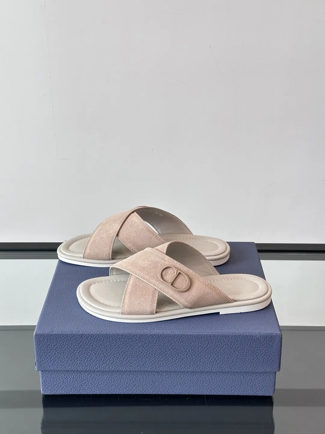 Dior 高級男性本革サンダルベージュクロスデザイン - 画像 (4)