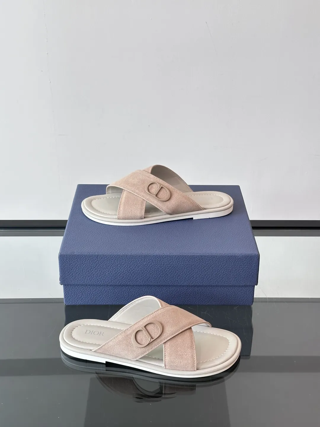 Dior 高級男性本革サンダルベージュクロスデザイン - 画像 (5)