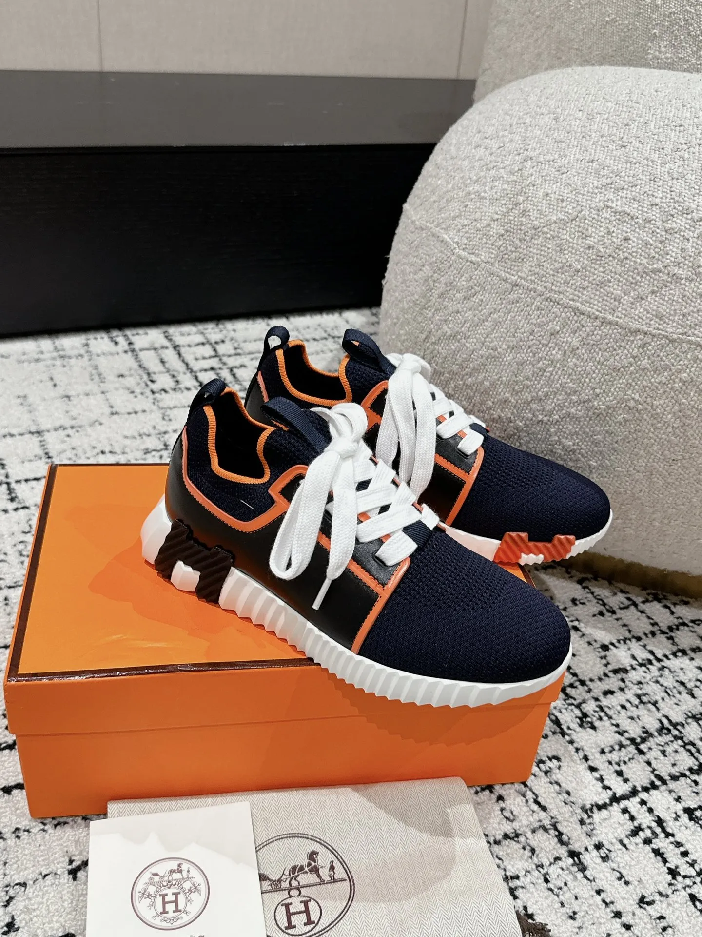 HERMÈS 厚底スニーカー ブルー オレンジ 情侣款