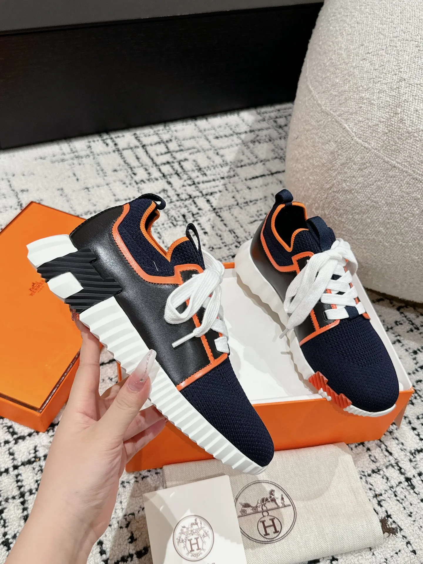 HERMÈS 厚底スニーカー ブルー オレンジ 情侣款 - 画像 (6)