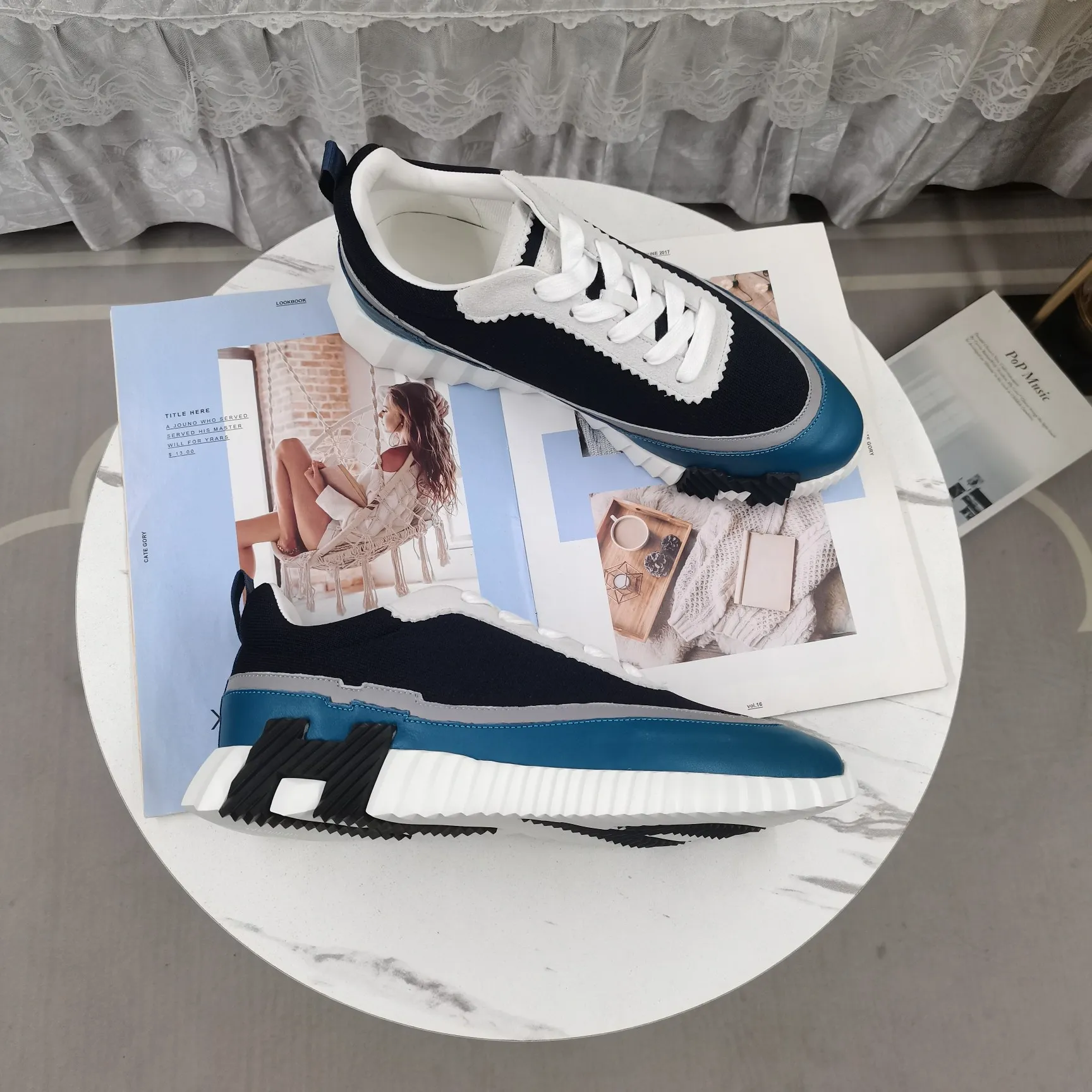 HERMES 厚底スニーカー ネイビー 低帮デザイン - 画像 (3)