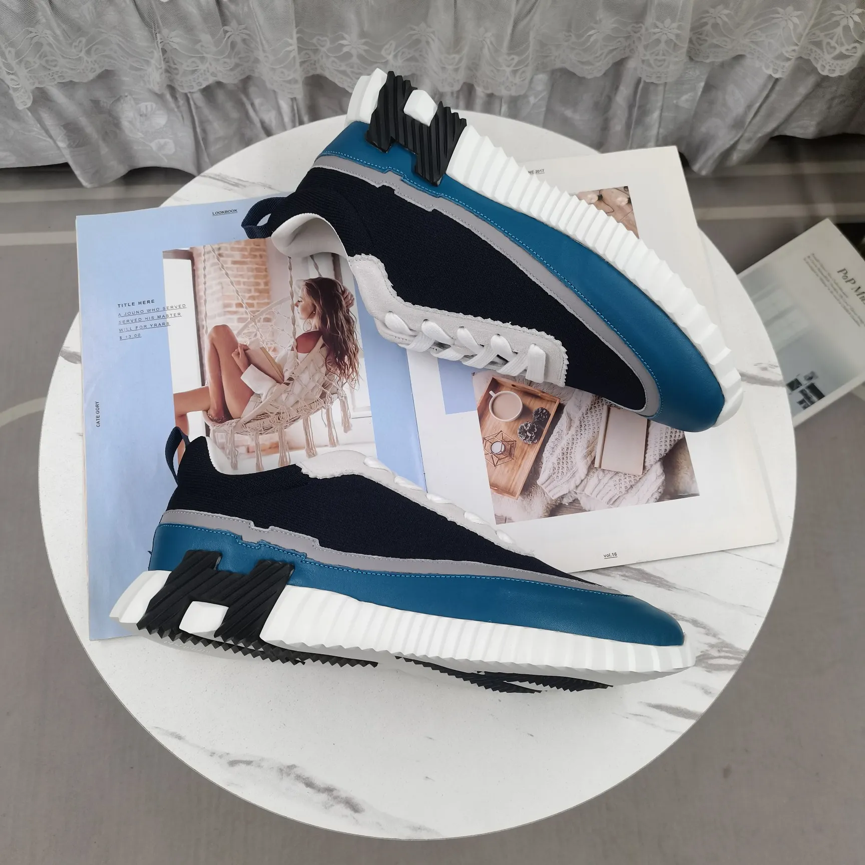 HERMES 厚底スニーカー ネイビー 低帮デザイン - 画像 (5)