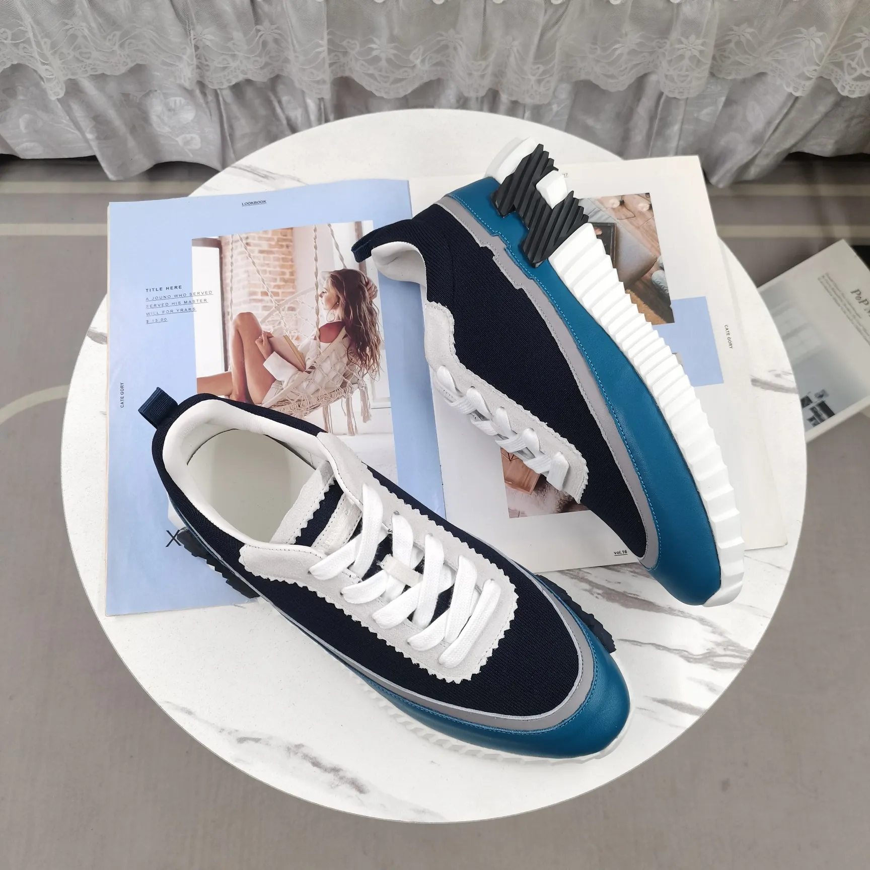 HERMES 厚底スニーカー ネイビー 低帮デザイン - 画像 (6)