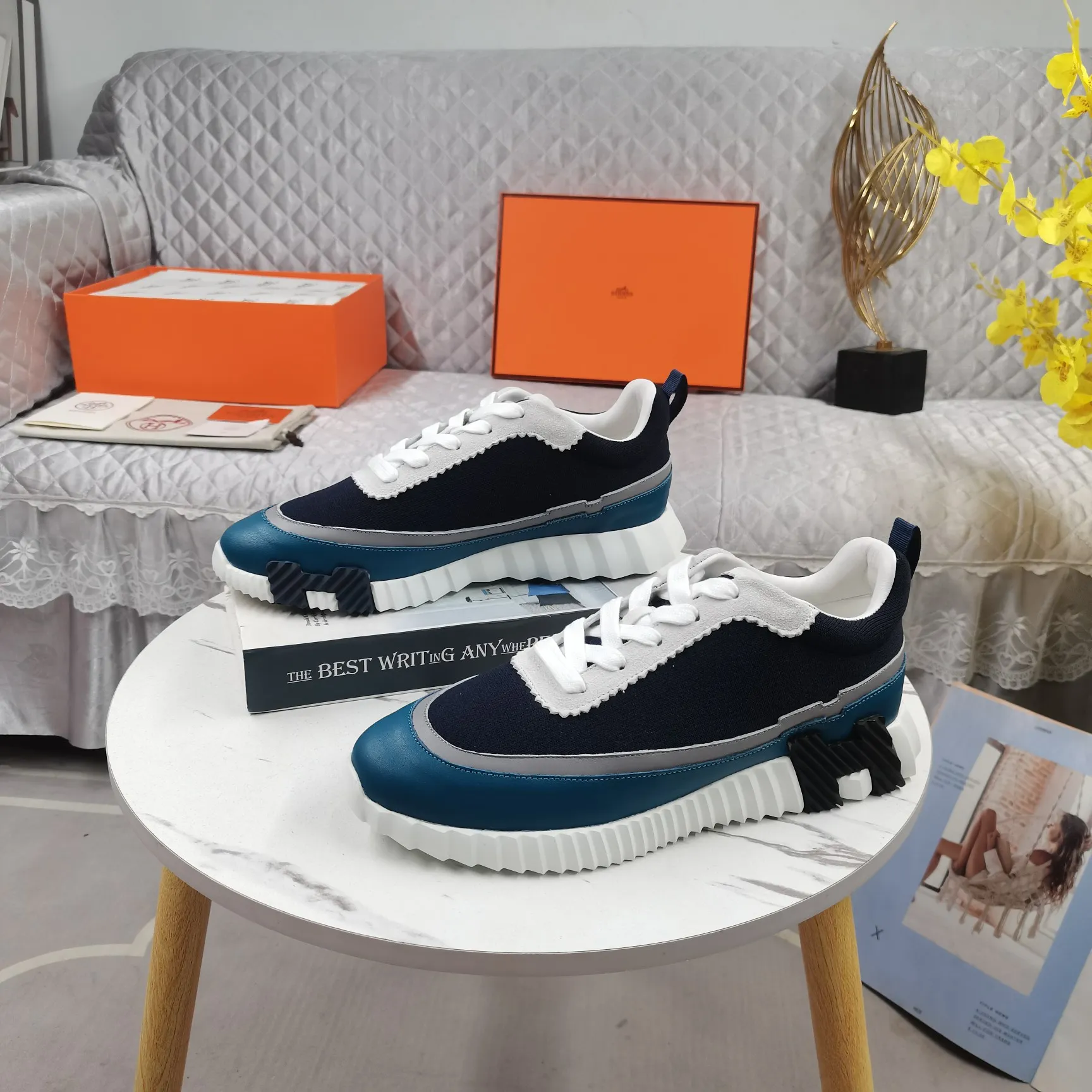 HERMES 厚底スニーカー ネイビー 低帮デザイン - 画像 (7)