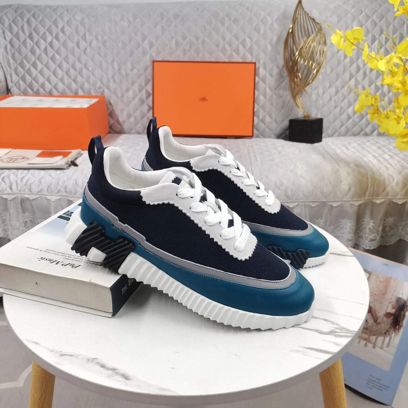 HERMES 厚底スニーカー ネイビー 低帮デザイン - 画像 (8)