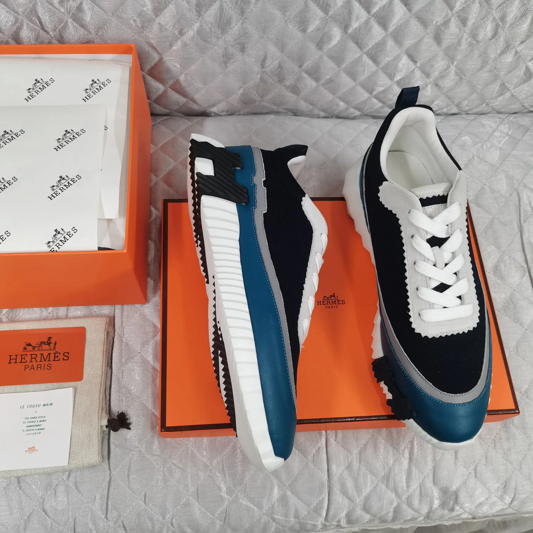 HERMES 厚底スニーカー ネイビー 低帮デザイン - 画像 (9)