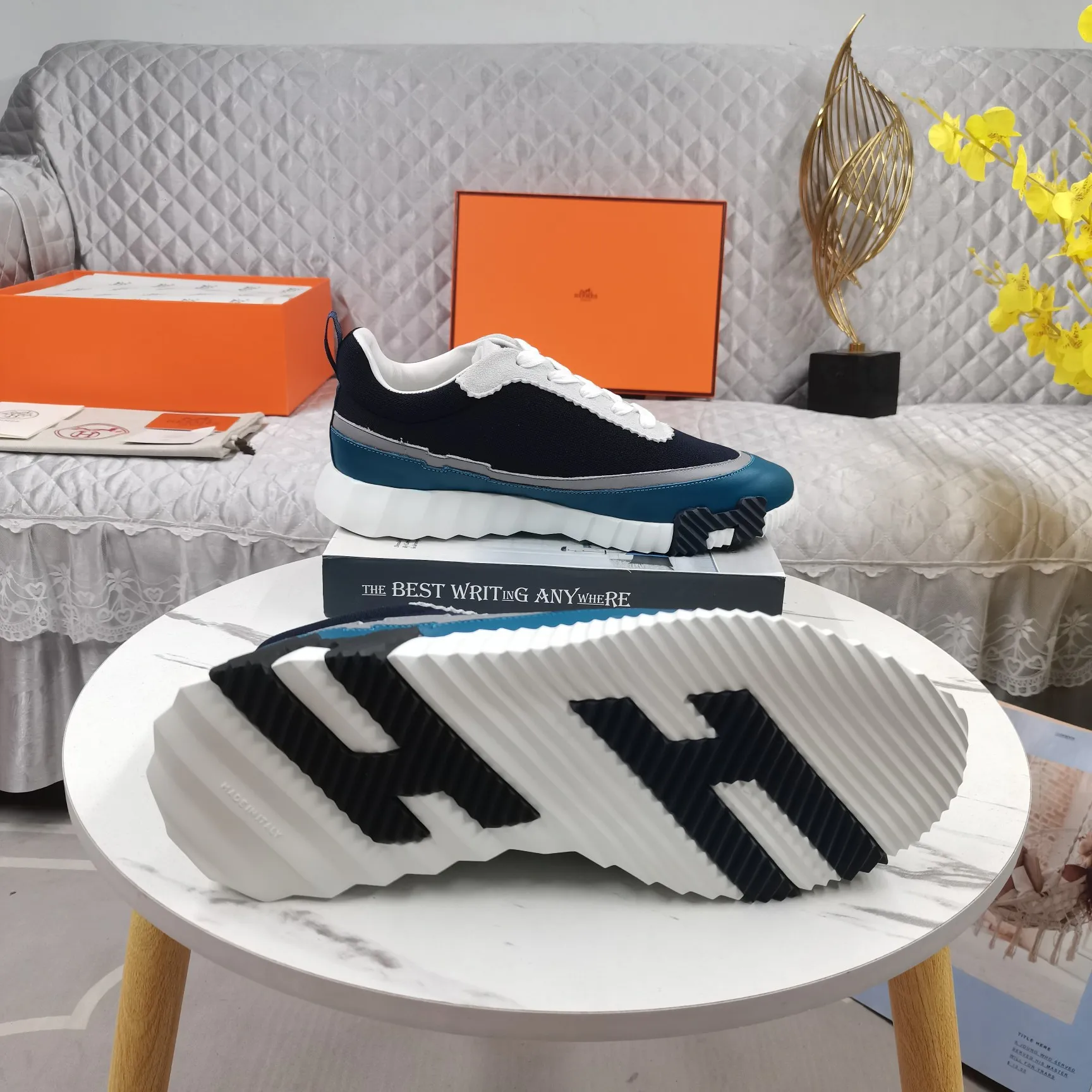 HERMES 厚底スニーカー ネイビー 低帮デザイン - 画像 (10)