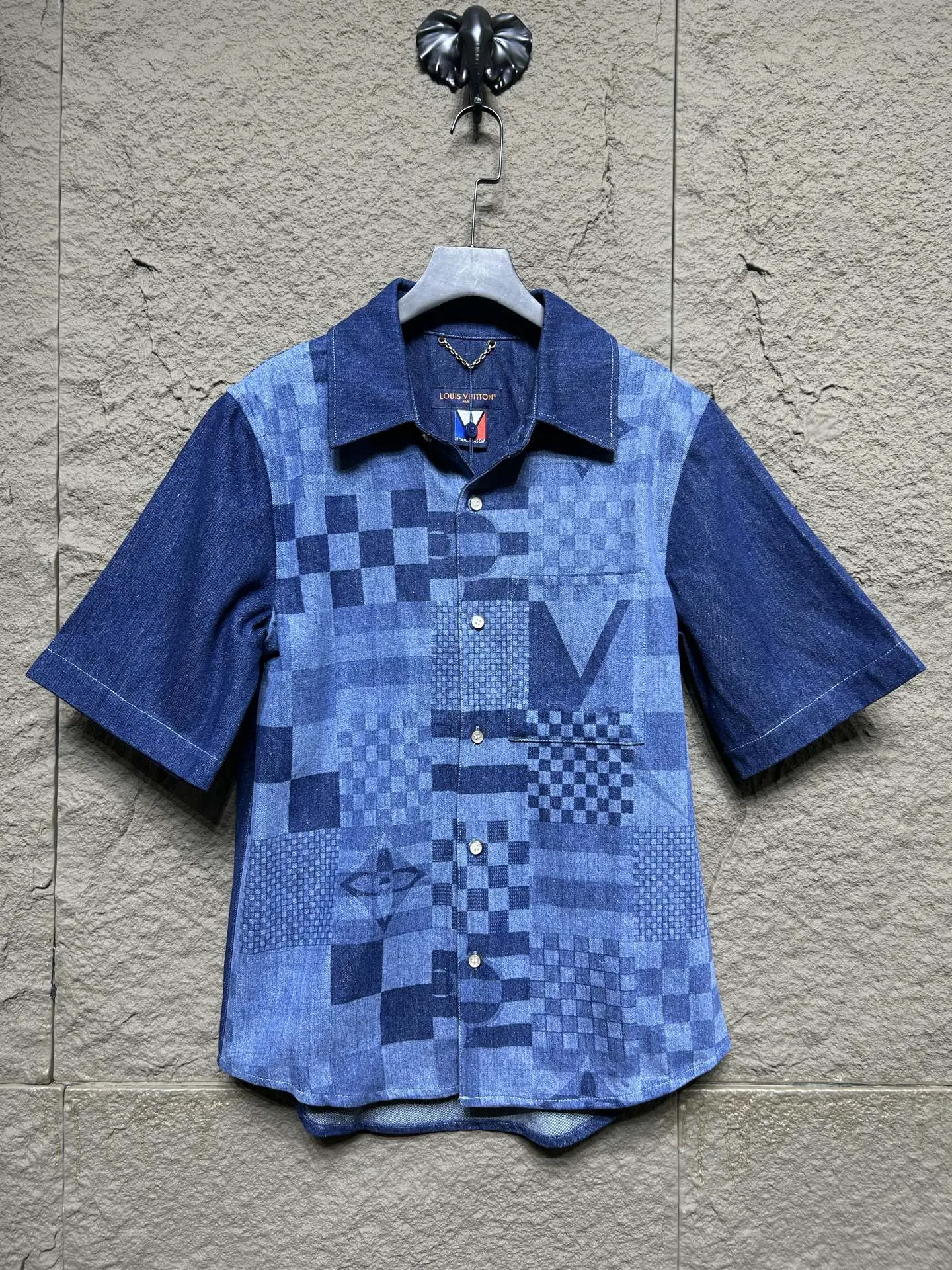 LOUIS VUITTON ブルー パッチワーク シャツ