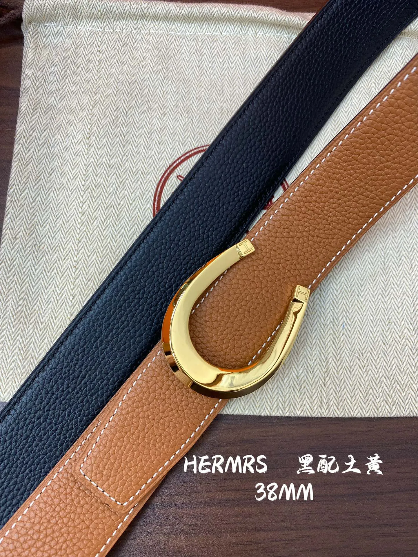 Hermès新作H BELTバックルレザーベルト38mmブルーとブラウン - 画像 (5)