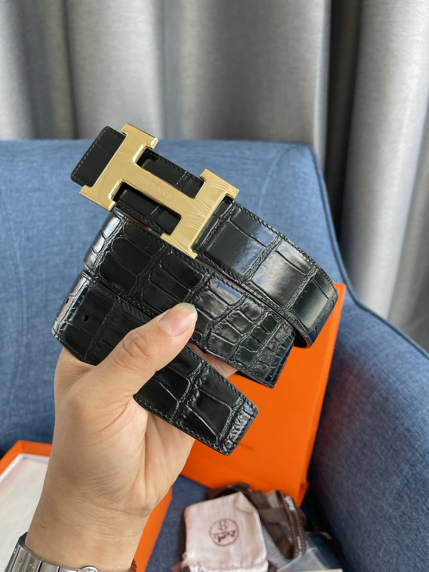 エルメス新作黒クロコダイルベルト38mm