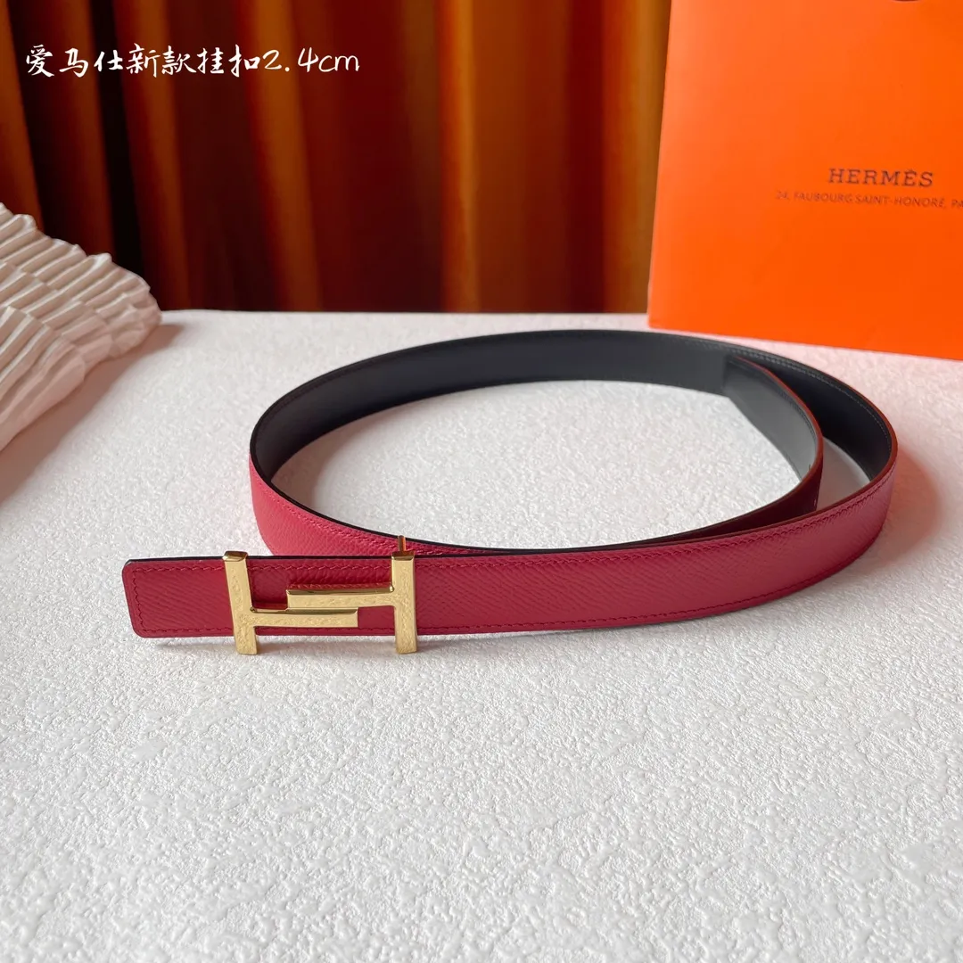 エルメス レッド ベルト HERMES Tバックル - 画像 (3)