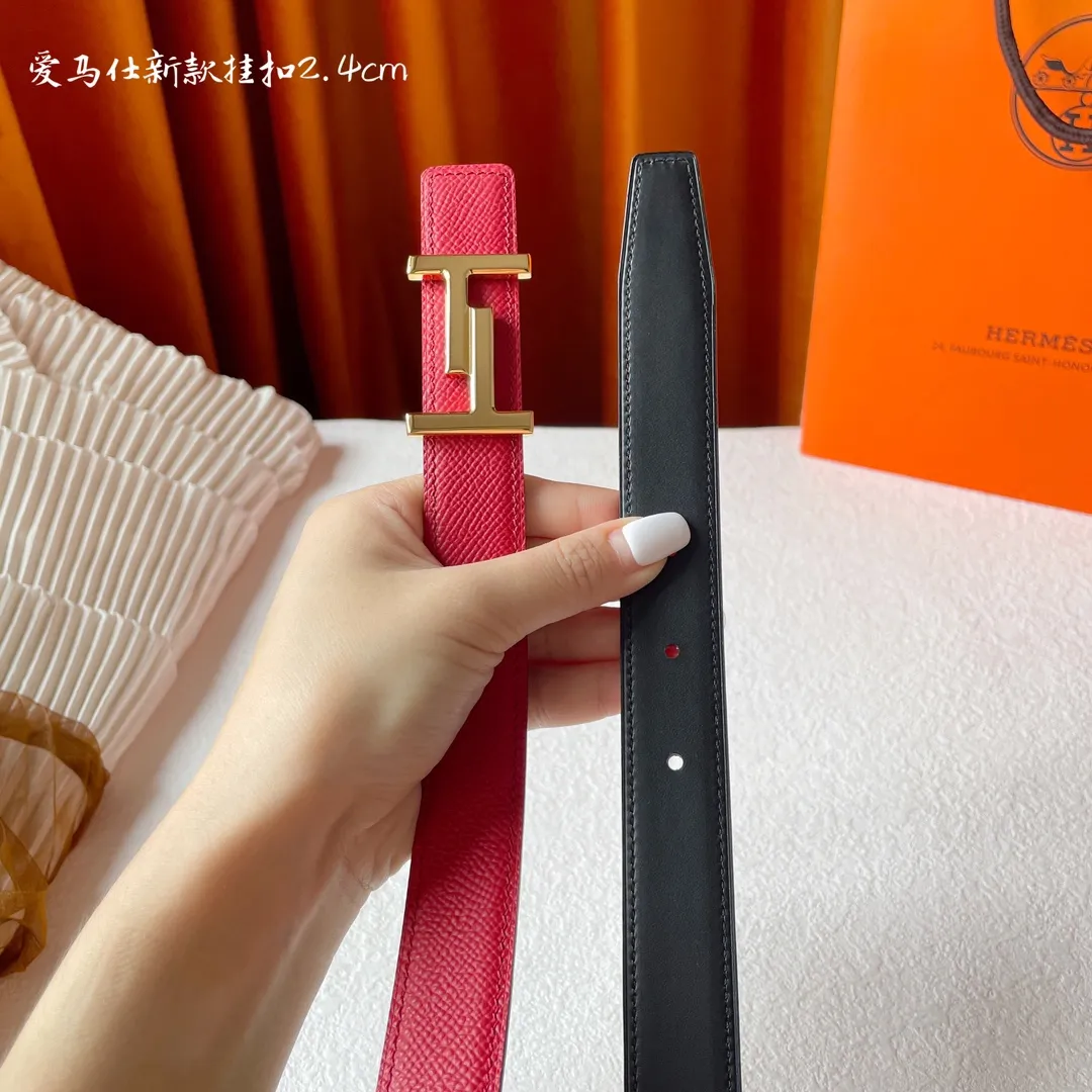 エルメス レッド ベルト HERMES Tバックル - 画像 (5)