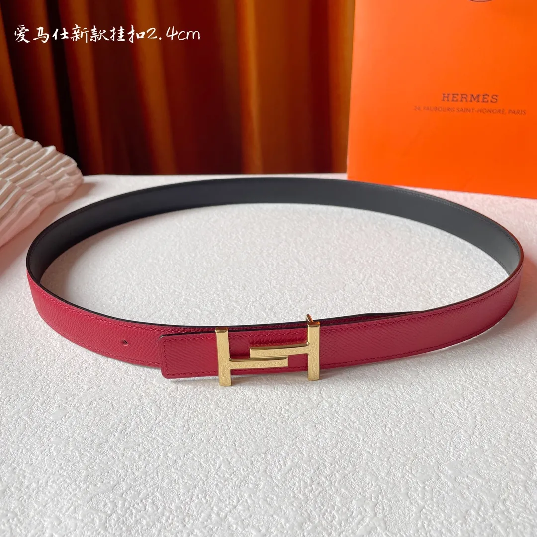 エルメス レッド ベルト HERMES Tバックル - 画像 (6)