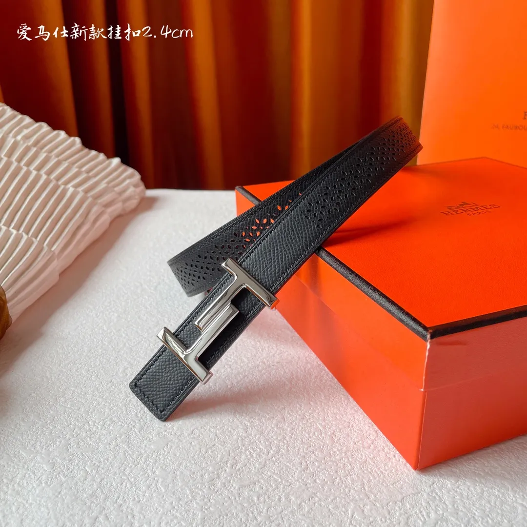 エルメスHERMES黒レザーベルトH型バックル