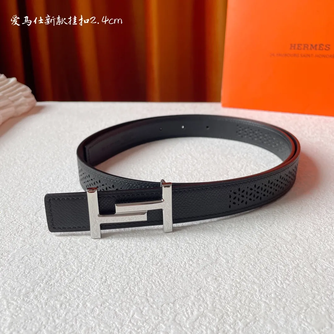 エルメスHERMES黒レザーベルトH型バックル - 画像 (3)