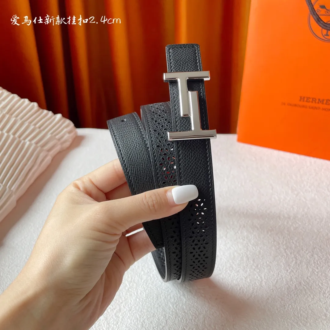 エルメスHERMES黒レザーベルトH型バックル - 画像 (4)