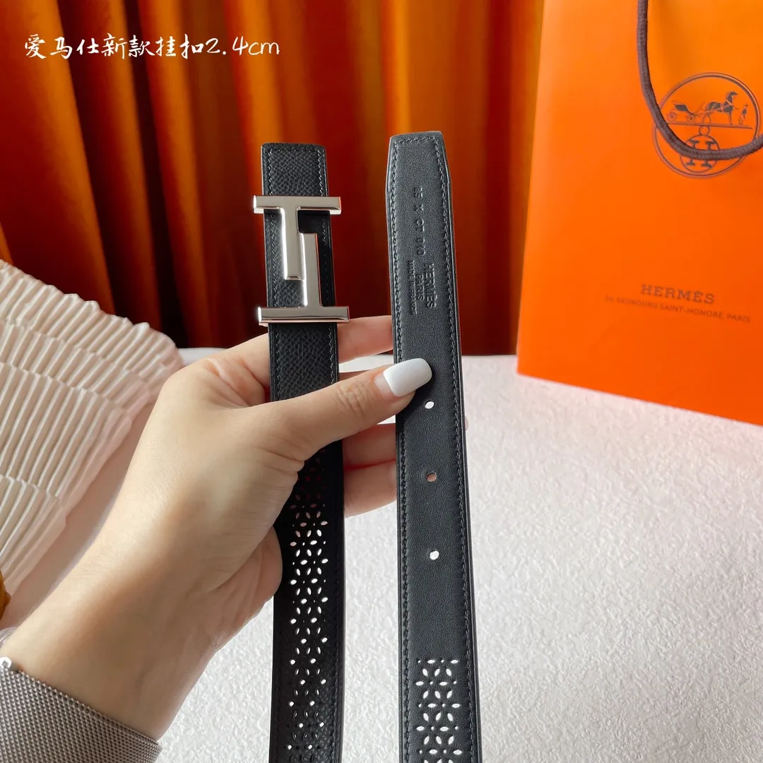 エルメスHERMES黒レザーベルトH型バックル - 画像 (5)
