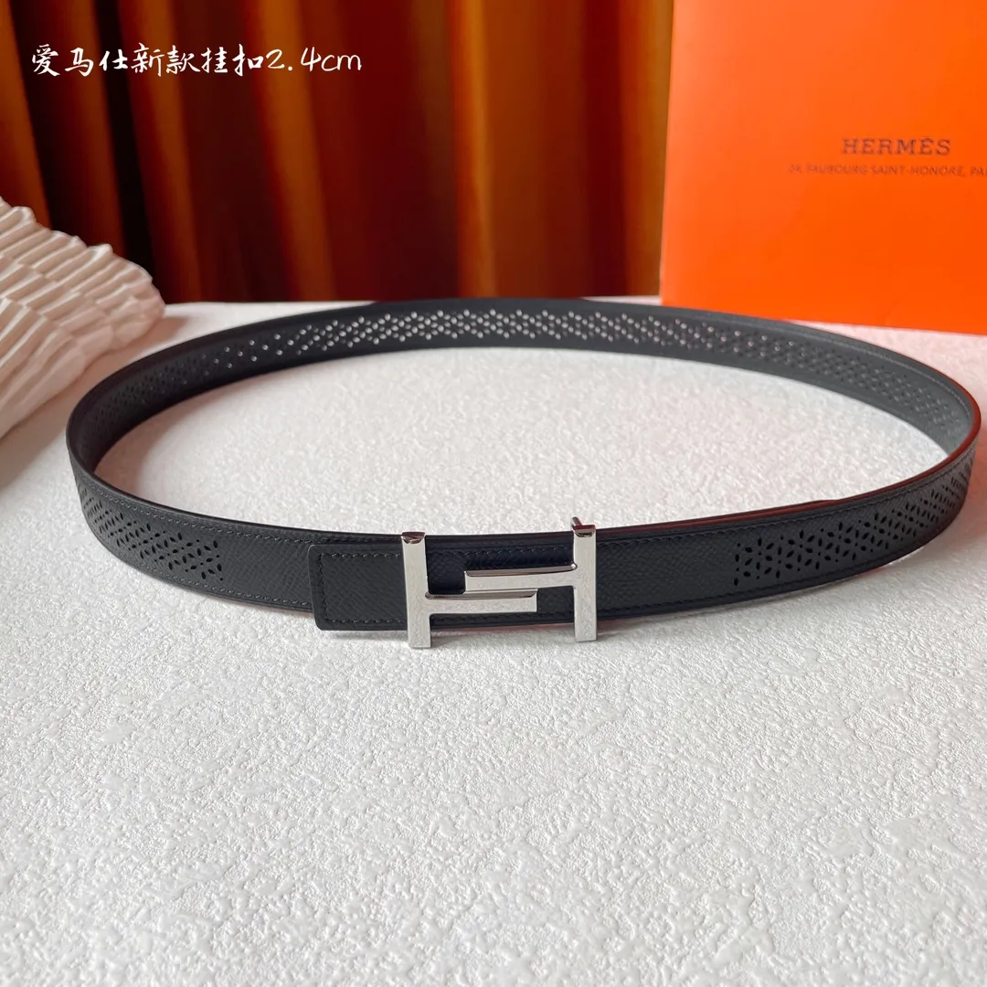 エルメスHERMES黒レザーベルトH型バックル - 画像 (6)