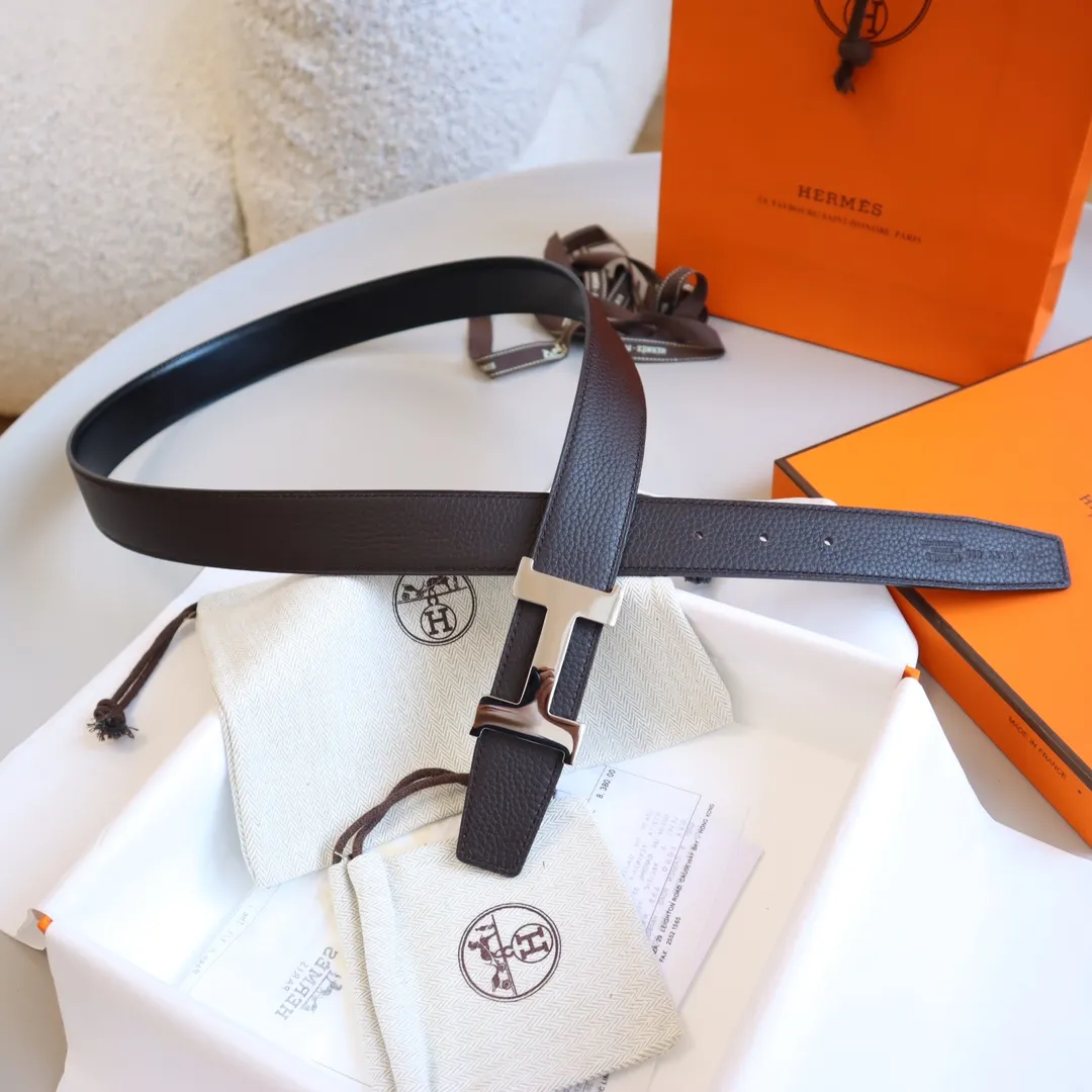 HERMÈS ブラック レザーベルト 3.2cm - 画像 (4)