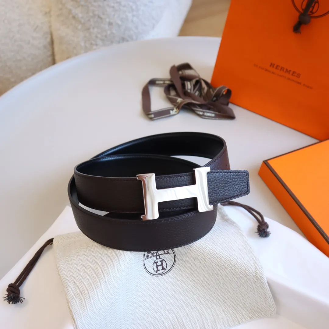 HERMÈS ブラック レザーベルト 3.2cm - 画像 (8)