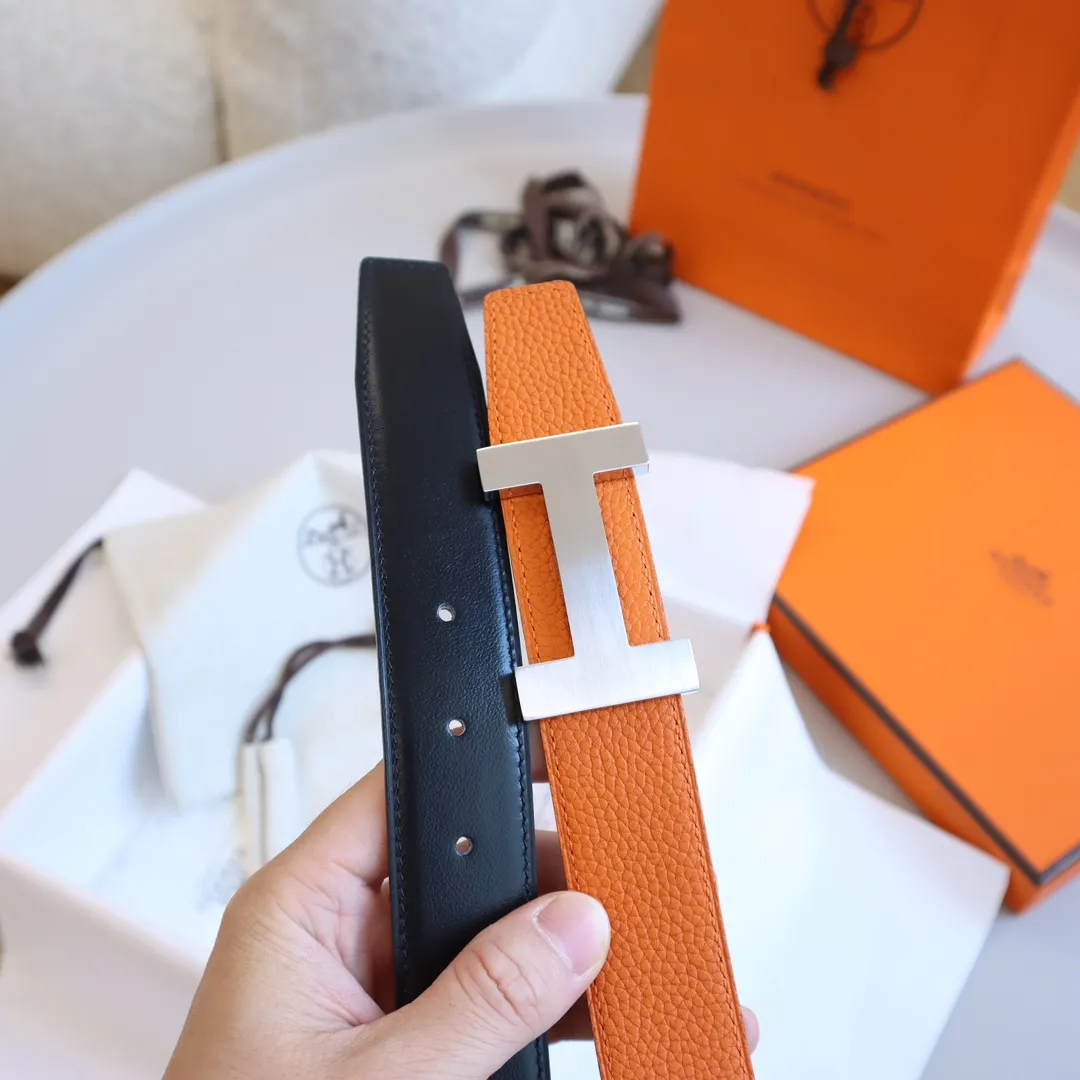 HERMÈS オレンジレザーベルト H金具