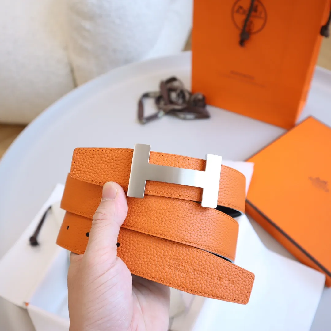 HERMÈS オレンジレザーベルト H金具 - 画像 (3)