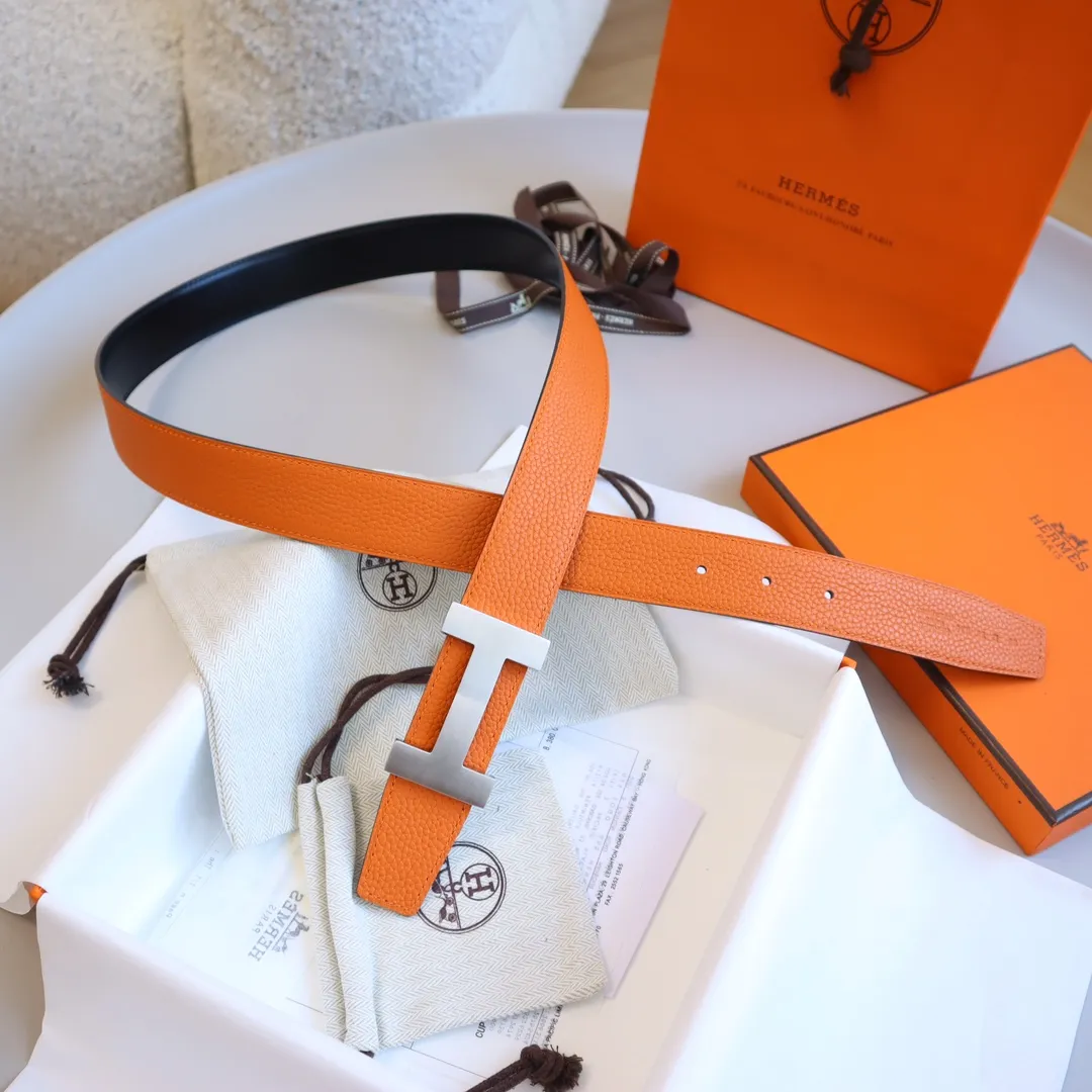 HERMÈS オレンジレザーベルト H金具 - 画像 (4)
