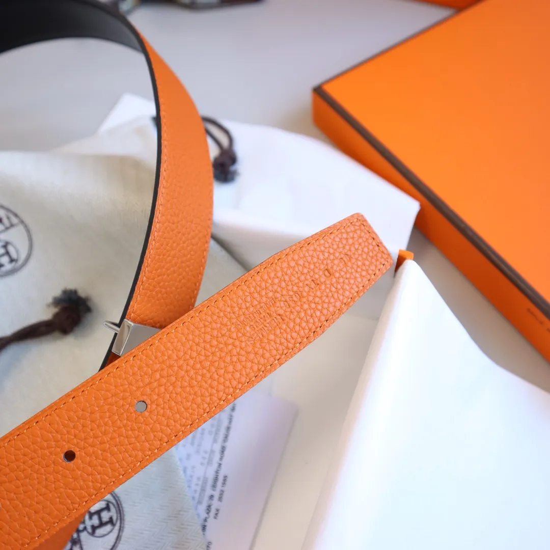 HERMÈS オレンジレザーベルト H金具 - 画像 (5)