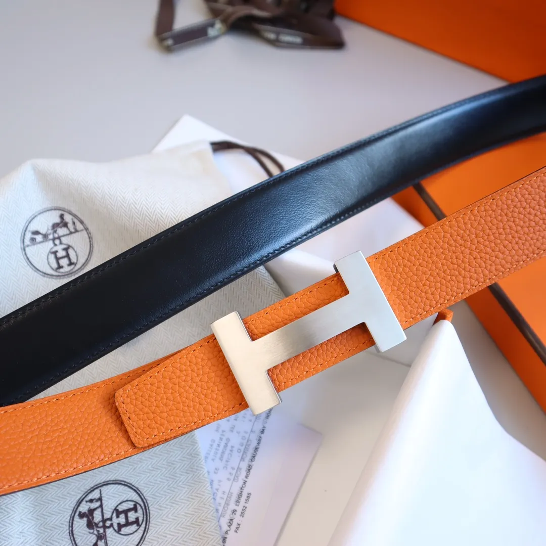 HERMÈS オレンジレザーベルト H金具 - 画像 (7)
