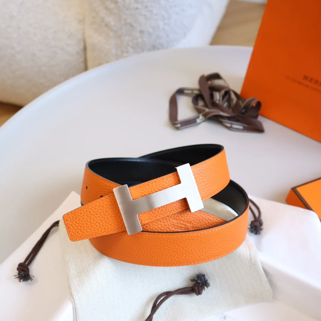 HERMÈS オレンジレザーベルト H金具 - 画像 (9)