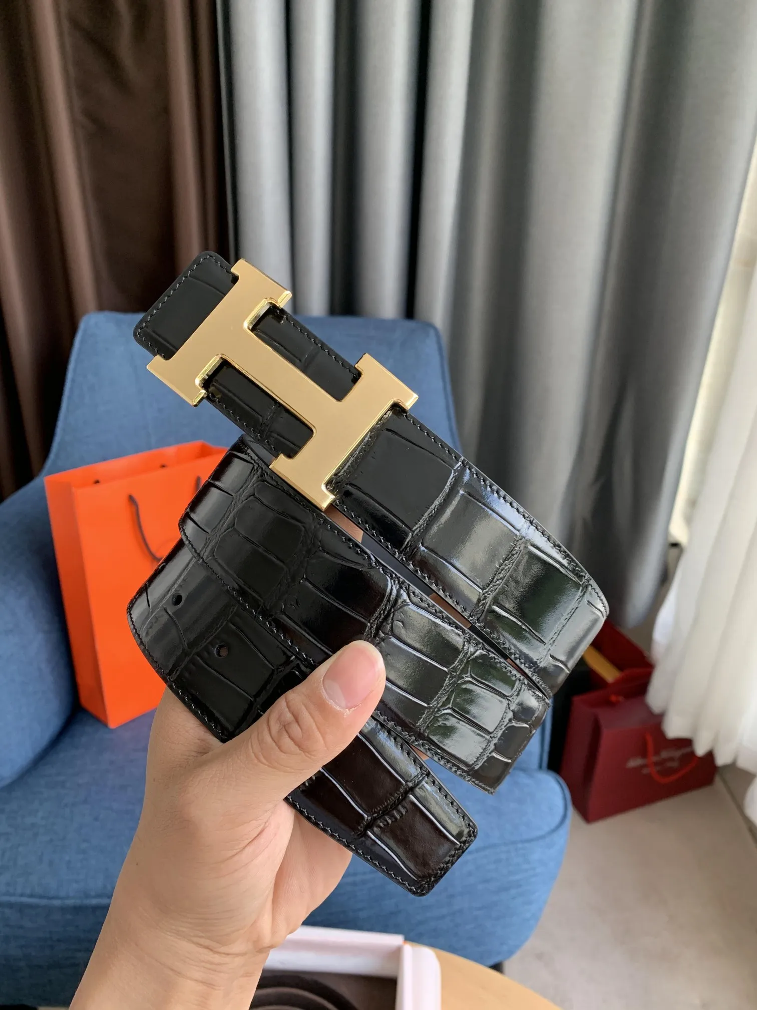 Hermès新作黒クロコダイルベルト38mm