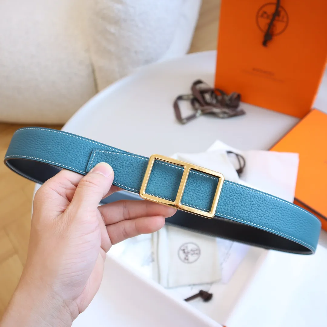 Hermès 新作レザーベルト ブラック&ブルー 3.2cm - 画像 (5)