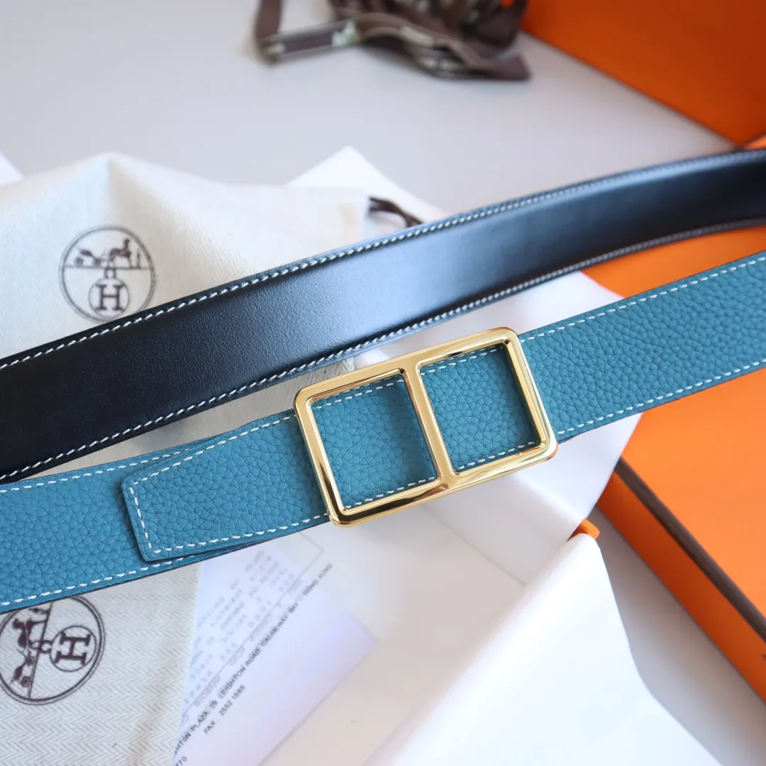 Hermès 新作レザーベルト ブラック&ブルー 3.2cm - 画像 (6)