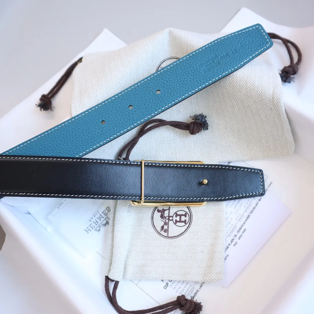 Hermès 新作レザーベルト ブラック&ブルー 3.2cm - 画像 (8)