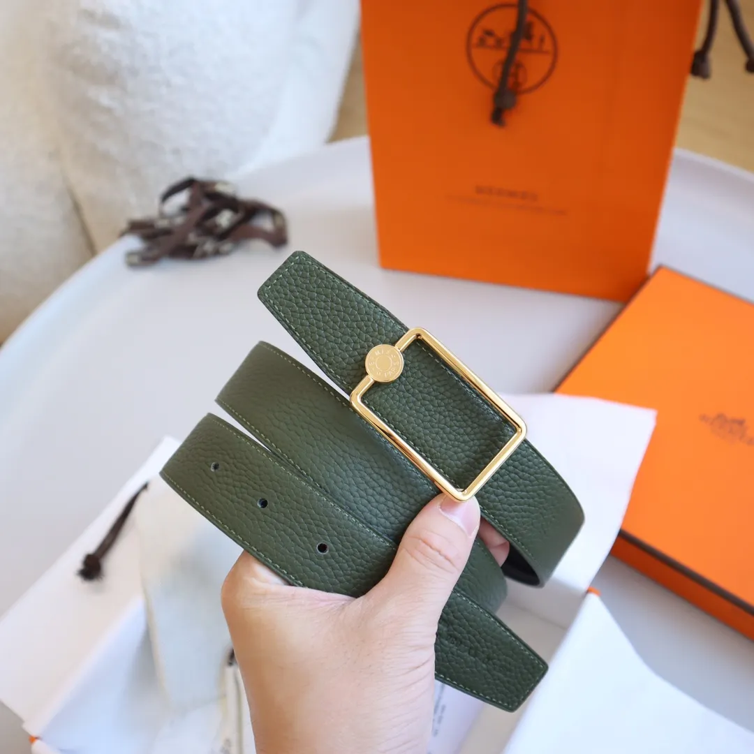 HERMÈS グリーン レザーベルト ゴールド金具 - 画像 (3)