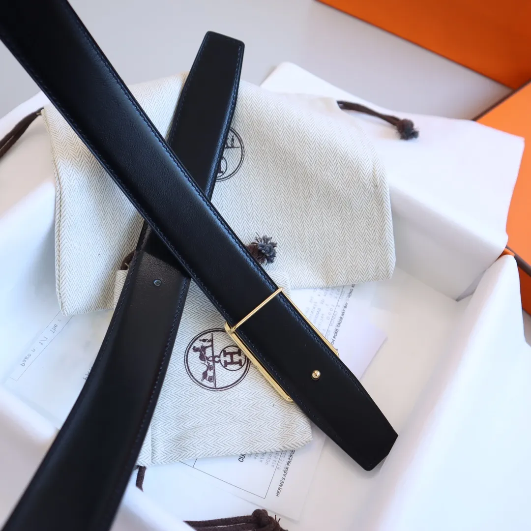 HERMÈS グリーン レザーベルト ゴールド金具 - 画像 (5)