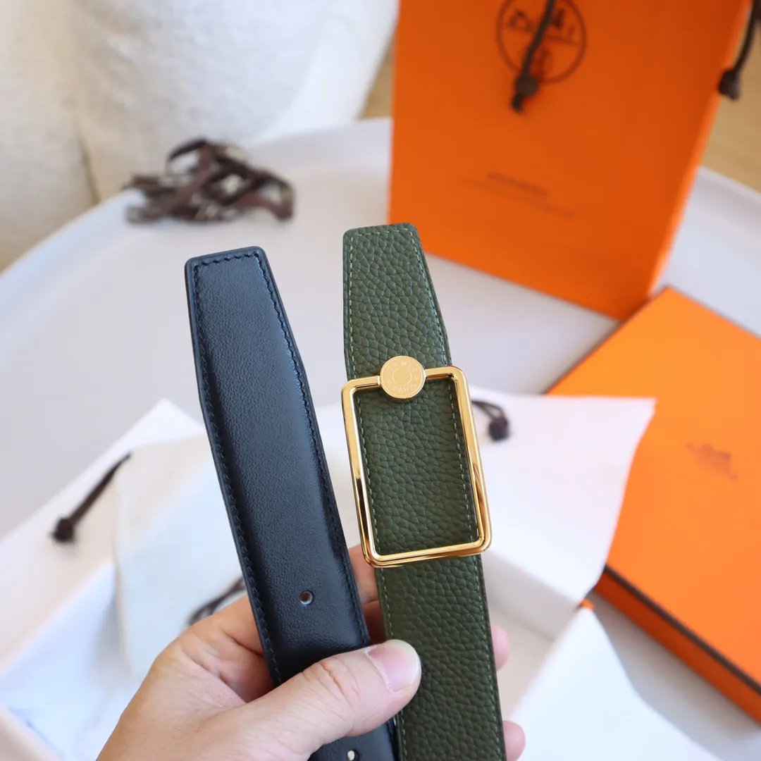 HERMÈS グリーン レザーベルト ゴールド金具 - 画像 (6)