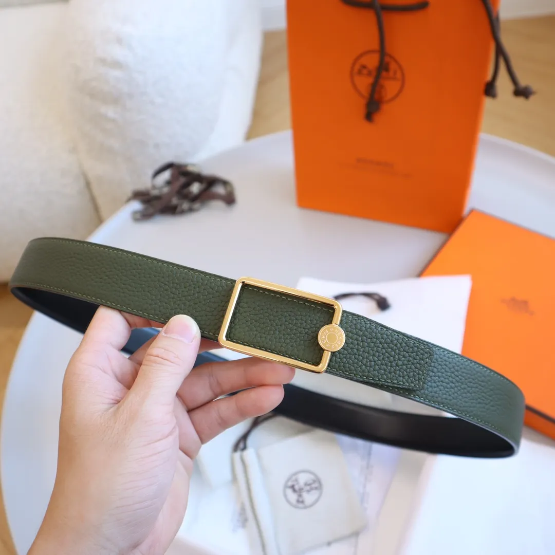 HERMÈS グリーン レザーベルト ゴールド金具 - 画像 (8)