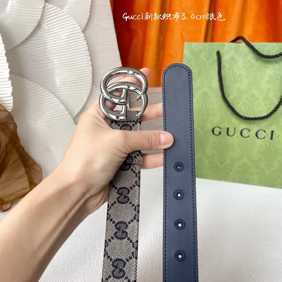Gucci グッチ ベルト グレー 織布面 3.0Cm - 画像 (5)