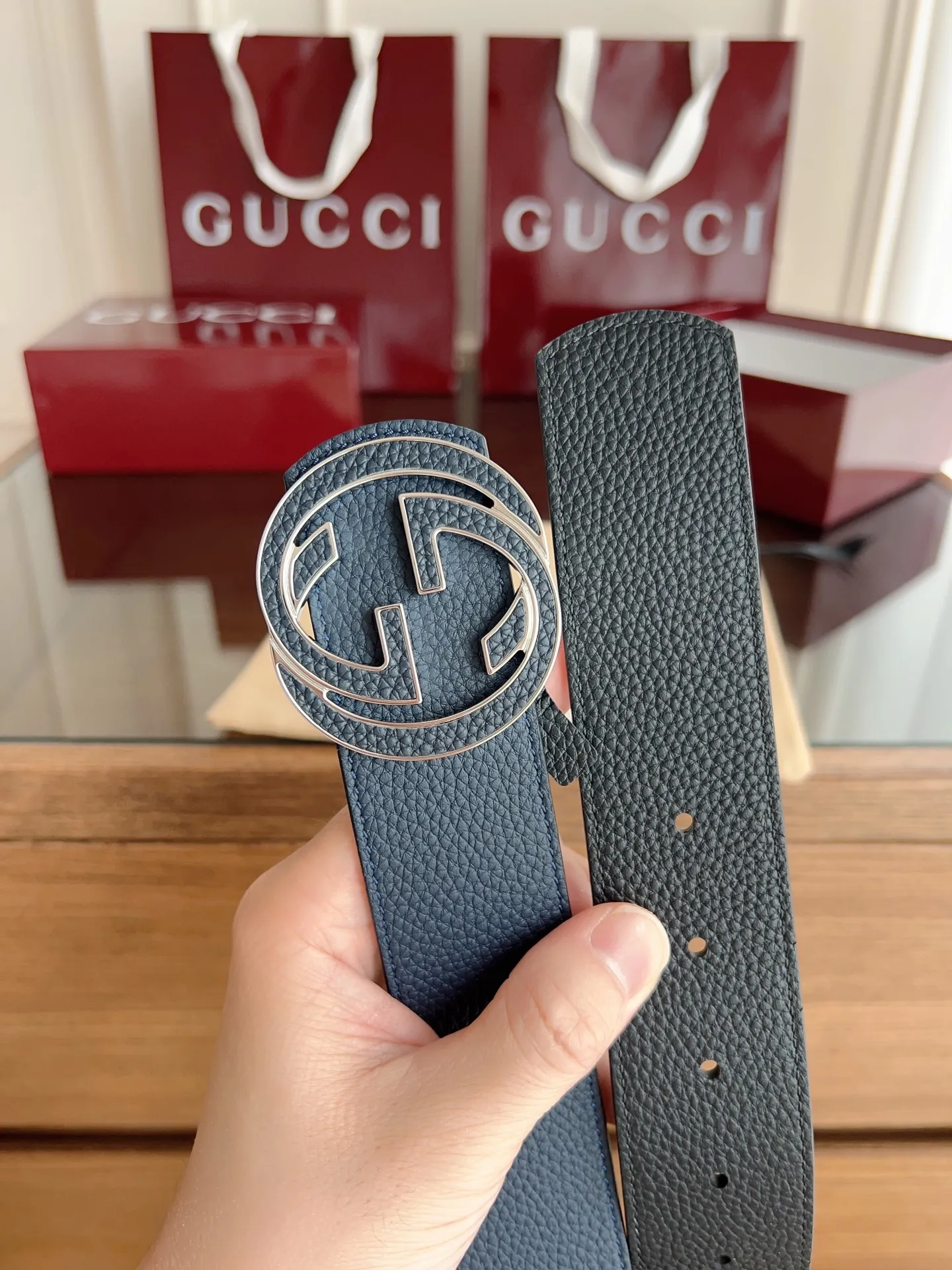 Gucci 新作 ダブルGバックル ベルト ブルー - 画像 (3)