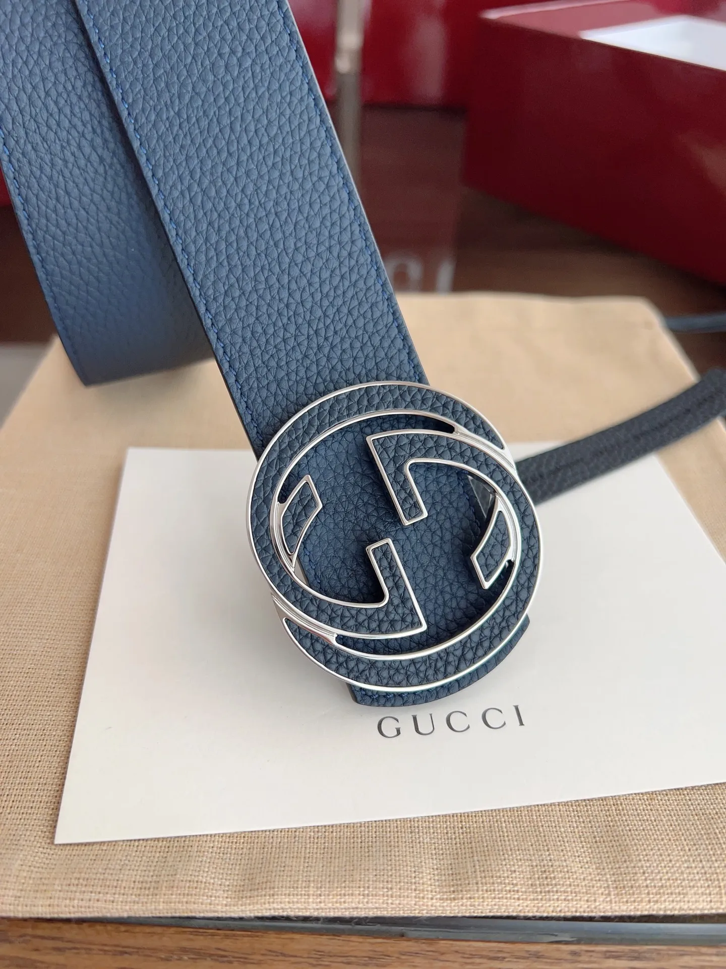 Gucci 新作 ダブルGバックル ベルト ブルー - 画像 (5)