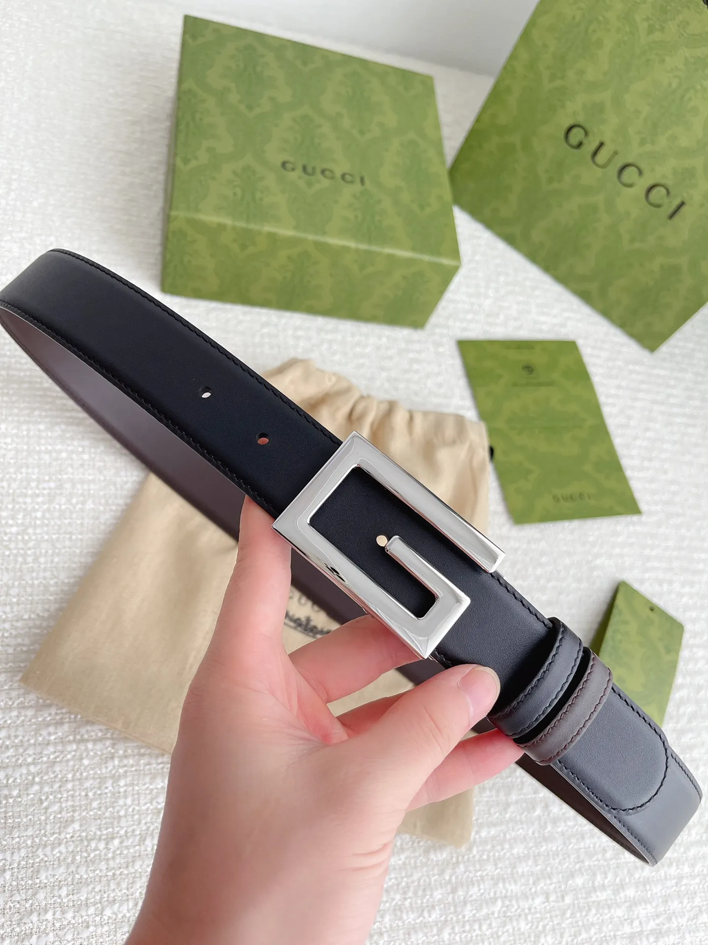 Gucci 新作3.5cm 黒コーヒー ダブルGベルト - 画像 (3)