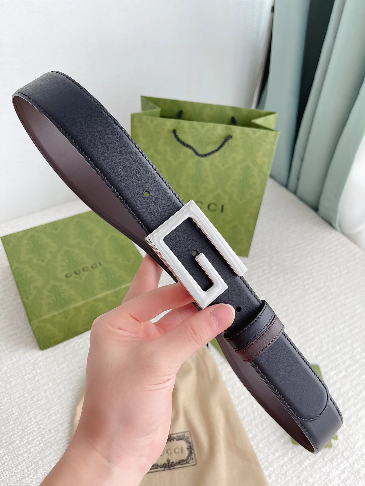 Gucci 新作3.5cm 黒コーヒー ダブルGベルト - 画像 (9)