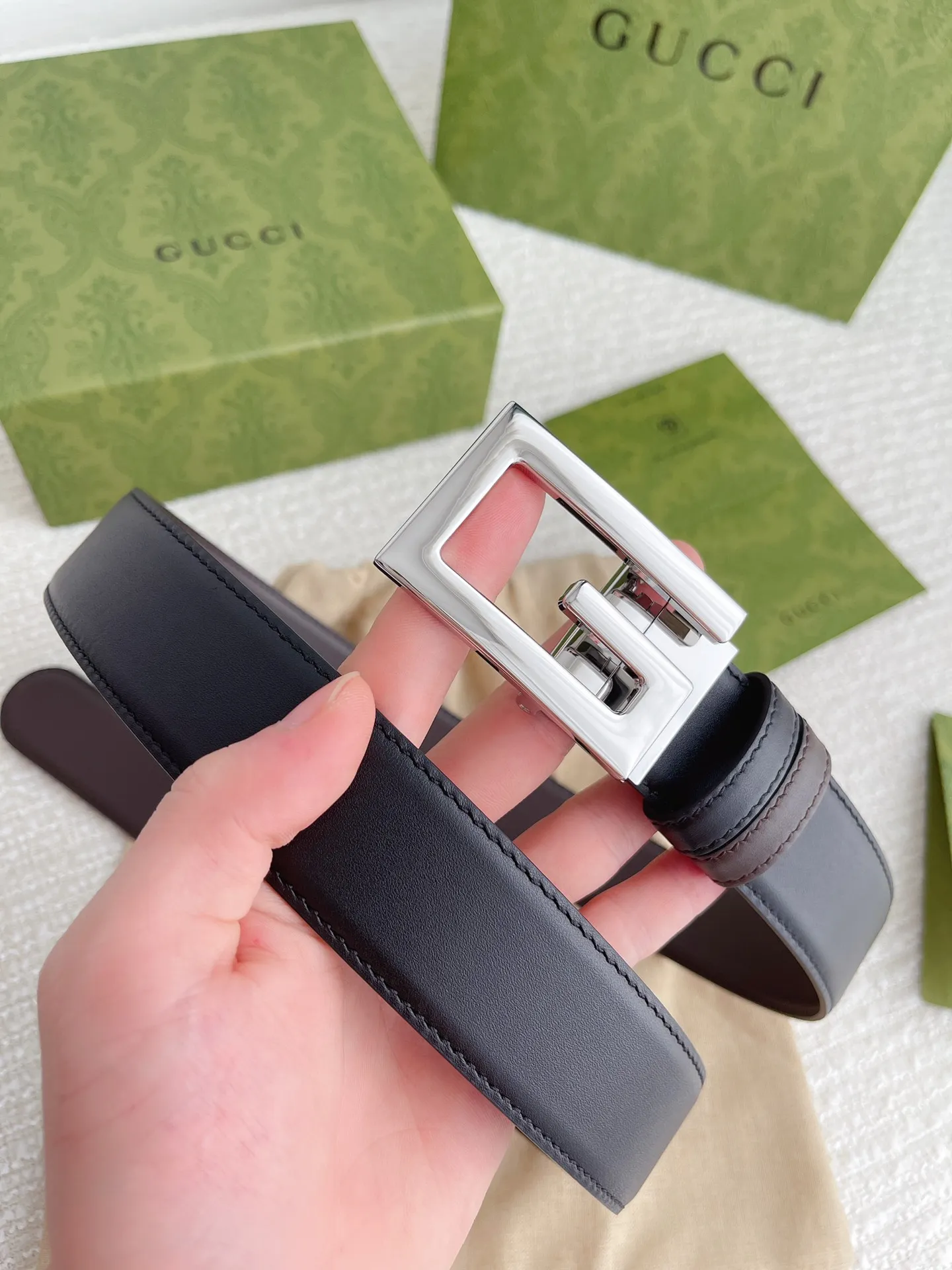 Gucci 新作3.5cm 黒コーヒー ダブルGベルト - 画像 (10)