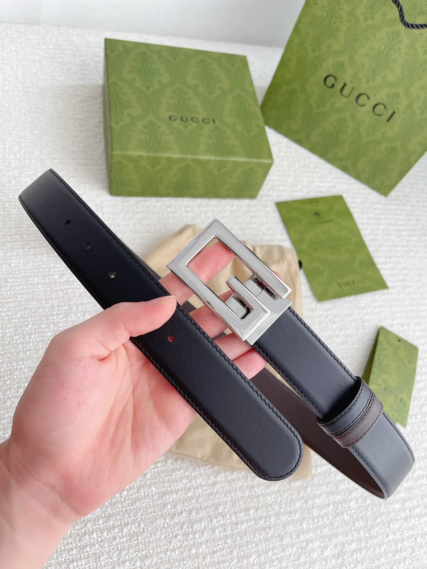 Gucci 新作3.5cm 黒コーヒー2色ベルト - 画像 (5)