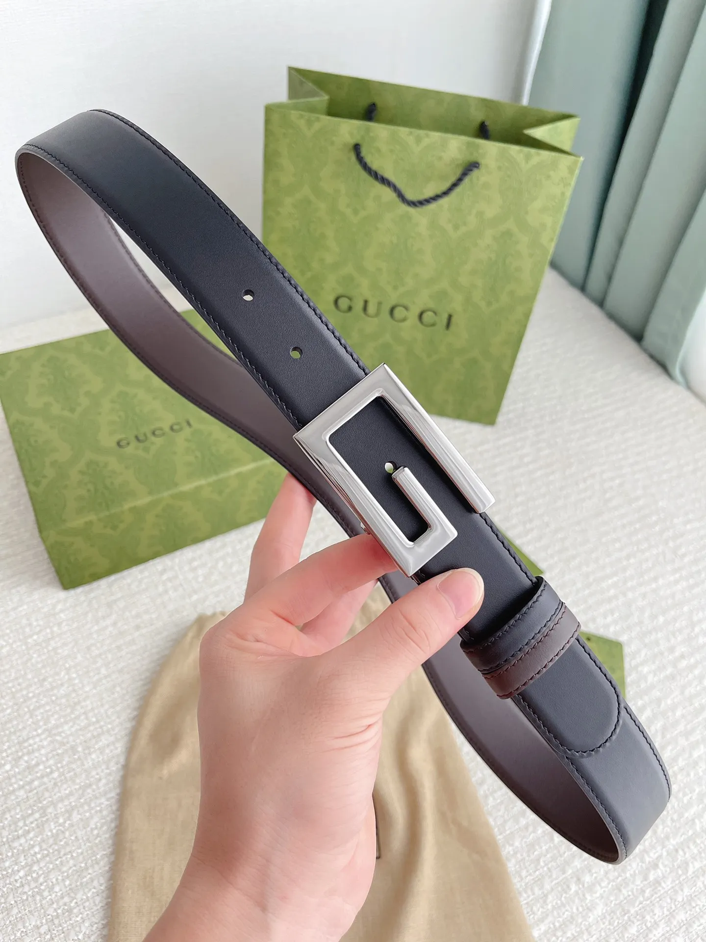 Gucci 新作3.5cm ベルト 黒コーヒー 2WAY - 画像 (9)