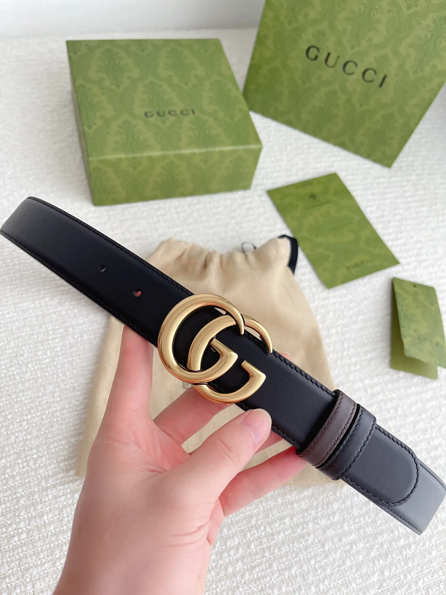 Gucci 新作3.5cm ベルト ブラックコーヒー GGバックル - 画像 (3)