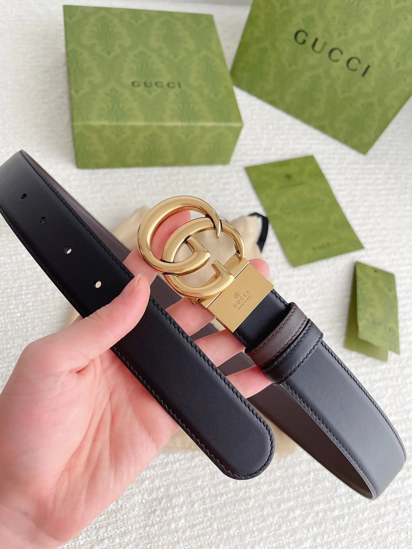 Gucci 新作3.5cm ベルト ブラックコーヒー GGバックル - 画像 (5)