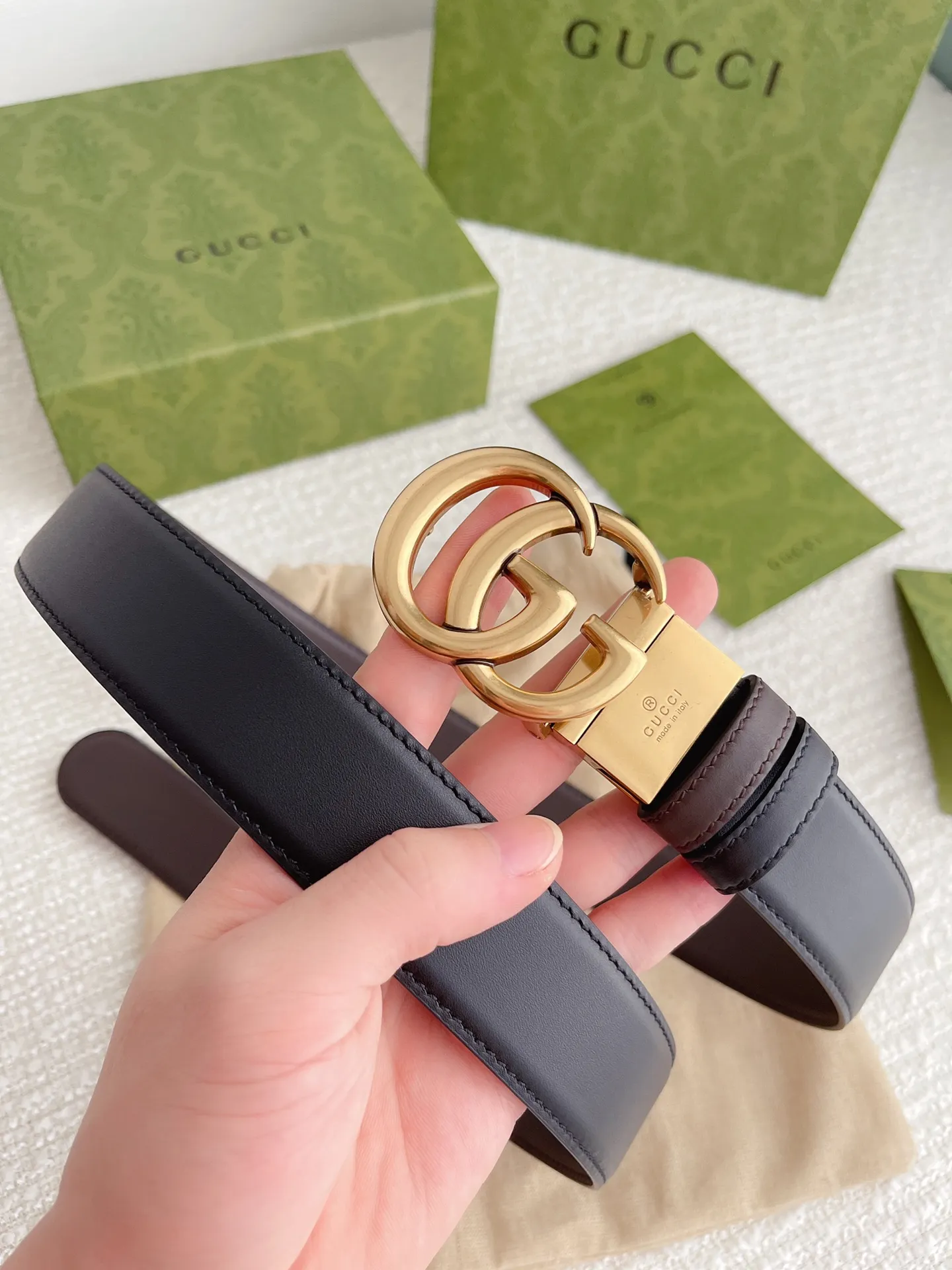 Gucci 新作3.5cm ベルト ブラックコーヒー GGバックル - 画像 (10)