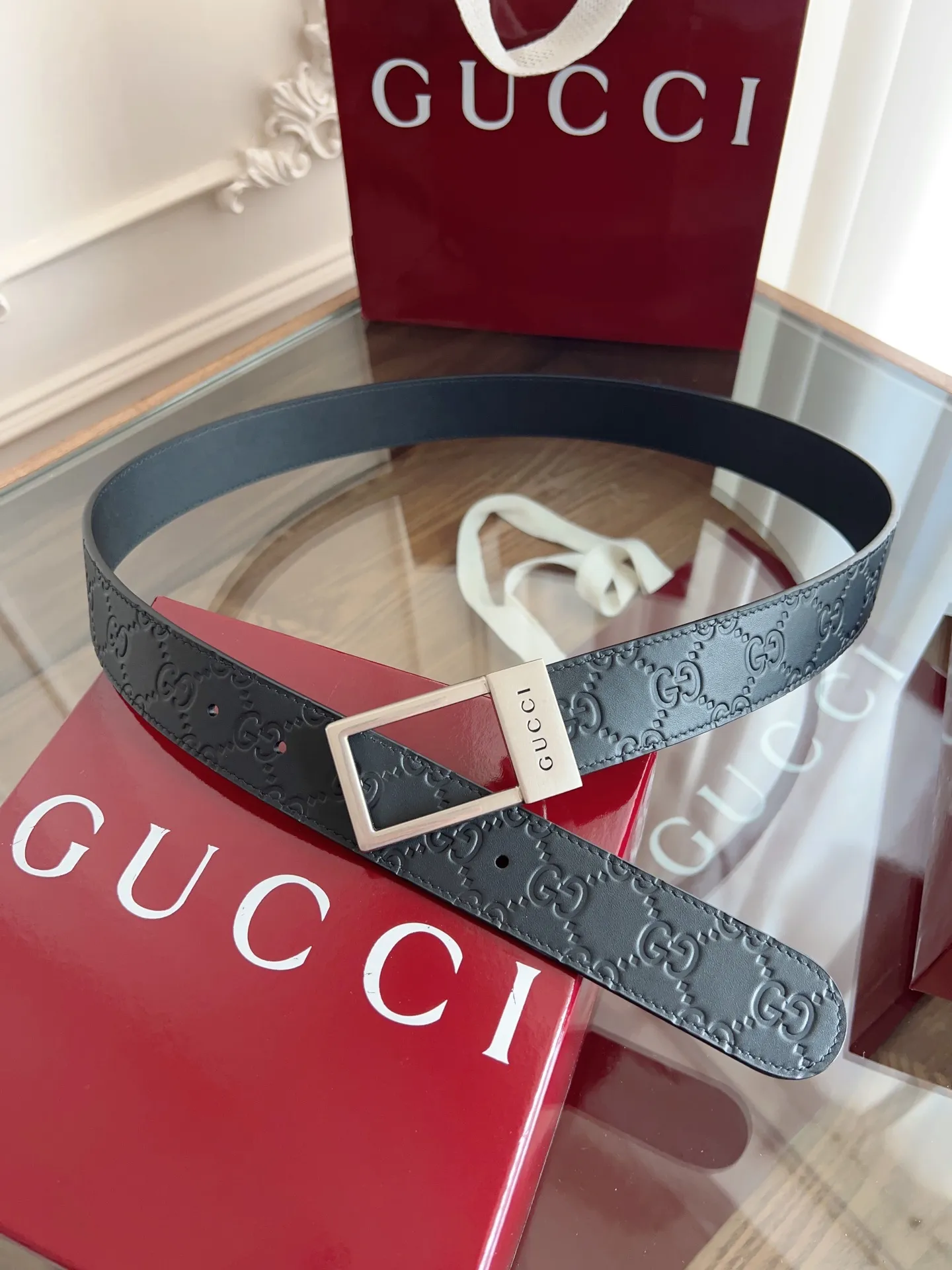 Gucci 新作黒メンズベルト 3.5cm幅 - 画像 (3)